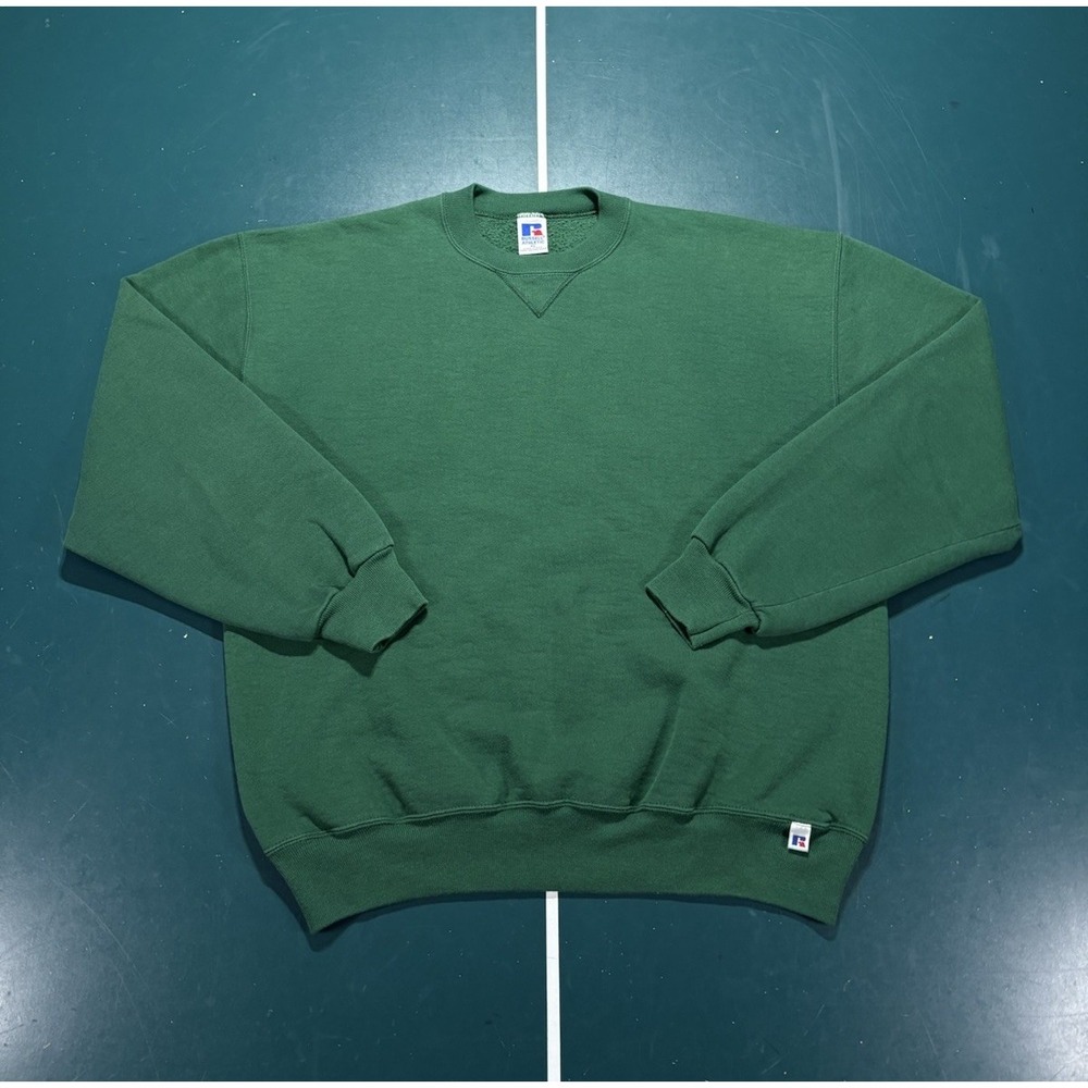 Vintage Russell Athletic Crewneck Sweatshirt Men's XL Green Blank 90s USA Made